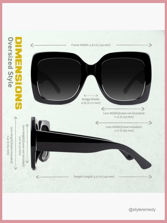 Oversized Square Frame Sunglasses Retro Vintage Trendy UV400 Protection main image 1